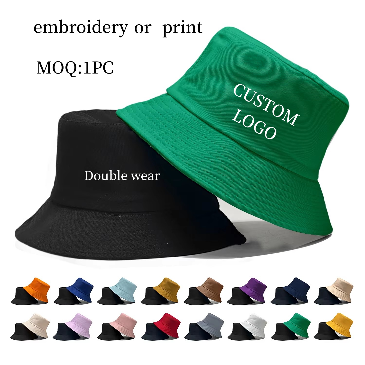 Bucket Hat Cotton - Individuelles Logo Doppel Seite Fischer Kappe