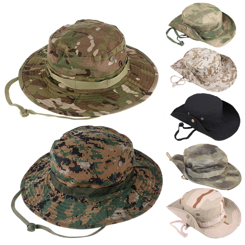 Boonie Hat Tactical - Tarnfarben-Taktische Boonie-Hüte Camping-Kletter-Bucket-Scharfschützenhut Herren Outdoor-Angel-Wanderkappe Sonnenschutz-Boonie-Kappen